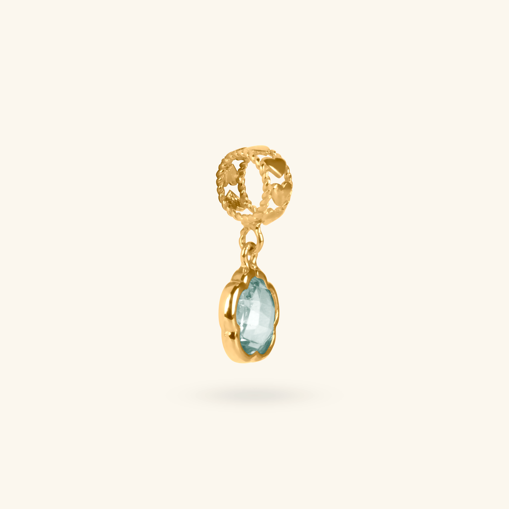 Aquamarine Flower Charm, Made in 18k solid gold