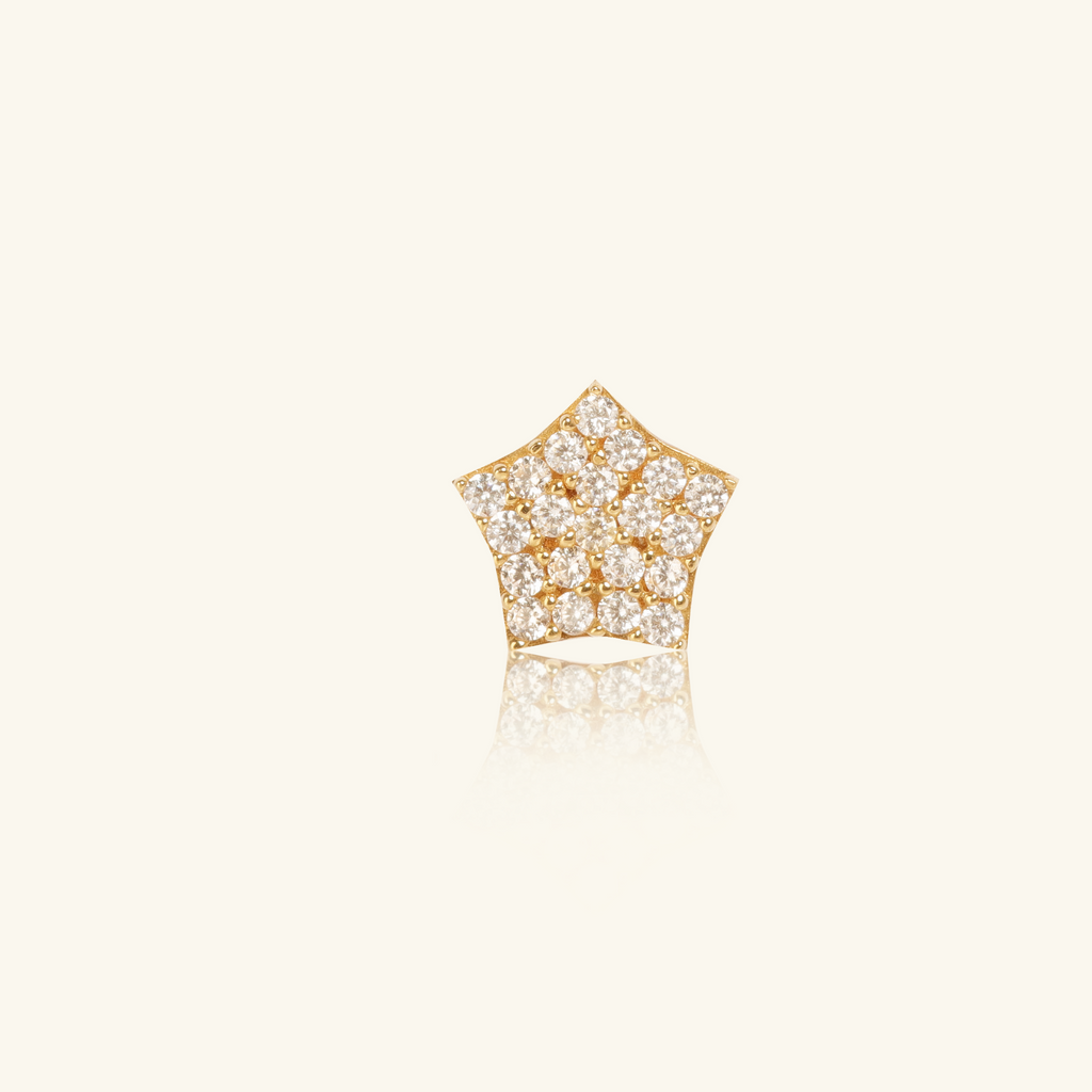 Single Pavé Wide Star Stud,Made in 18k Solid Gold