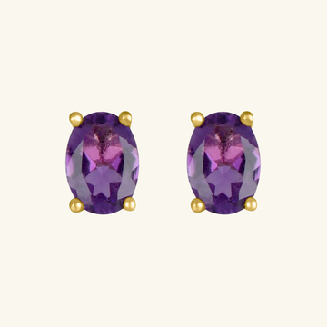Amethyst Oval Studs, Set in 18k Solid Gold