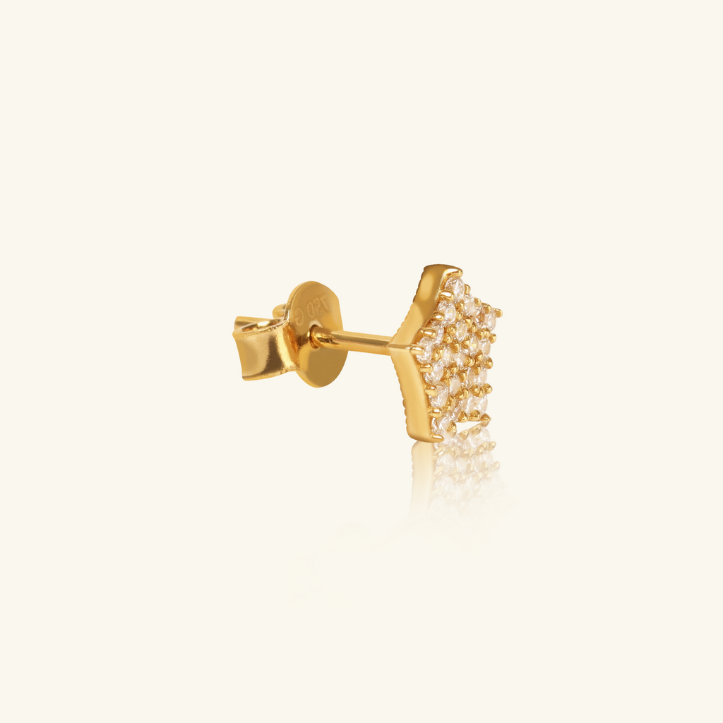 Single Pavé Wide Star Stud,Made in 18k Solid Gold