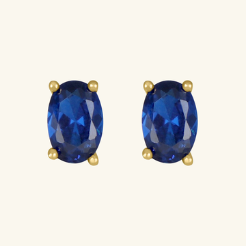 Blue Sapphire Oval Studs, Set in 18k Solid Gold