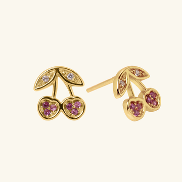 Cherry Stud Earrings, Handcrafted in 925 sterling silver