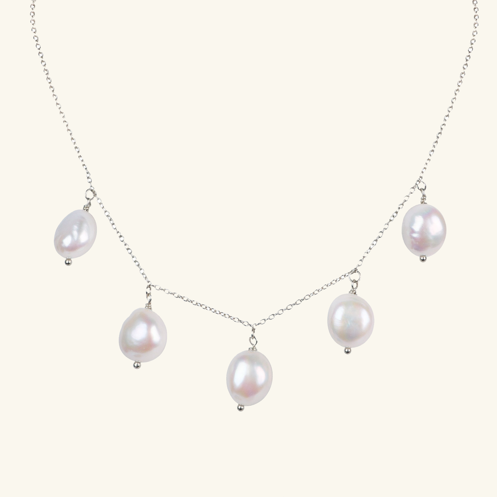 Staycation Pearl Necklace Sterling Silver,Handcrafted in 925 Sterling Silver