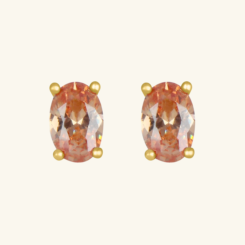 Birthstone Oval Studs Citrine Set in 18k Solid Gold