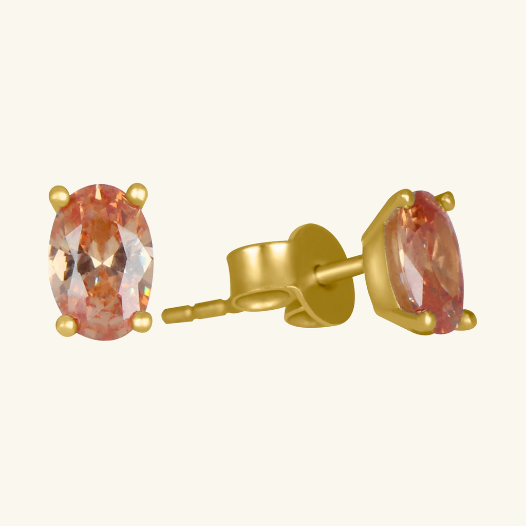 Birthstone Oval Studs Citrine Set in 18k Solid Gold