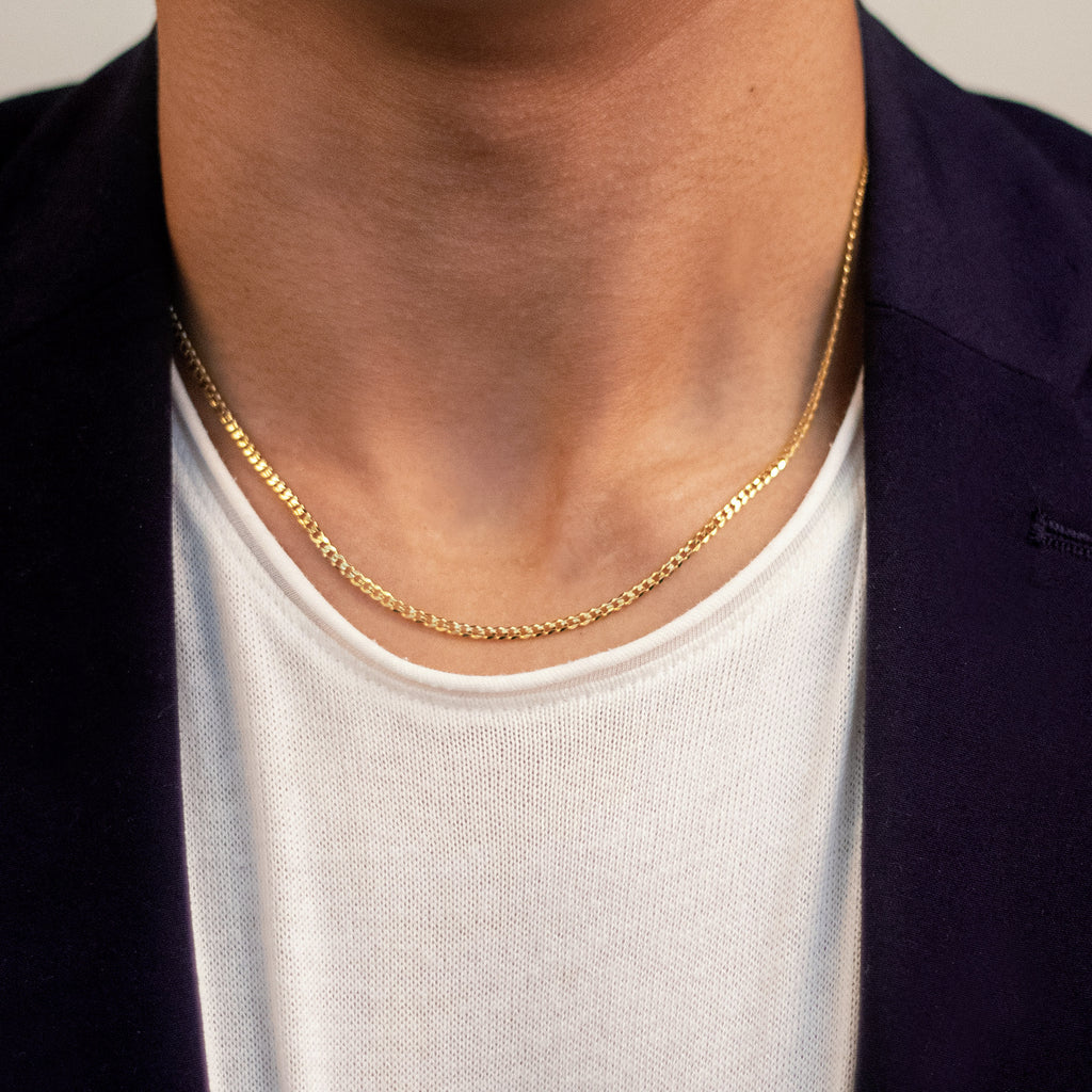 Concave Curb Chain Necklace, Made in 18k solid gold