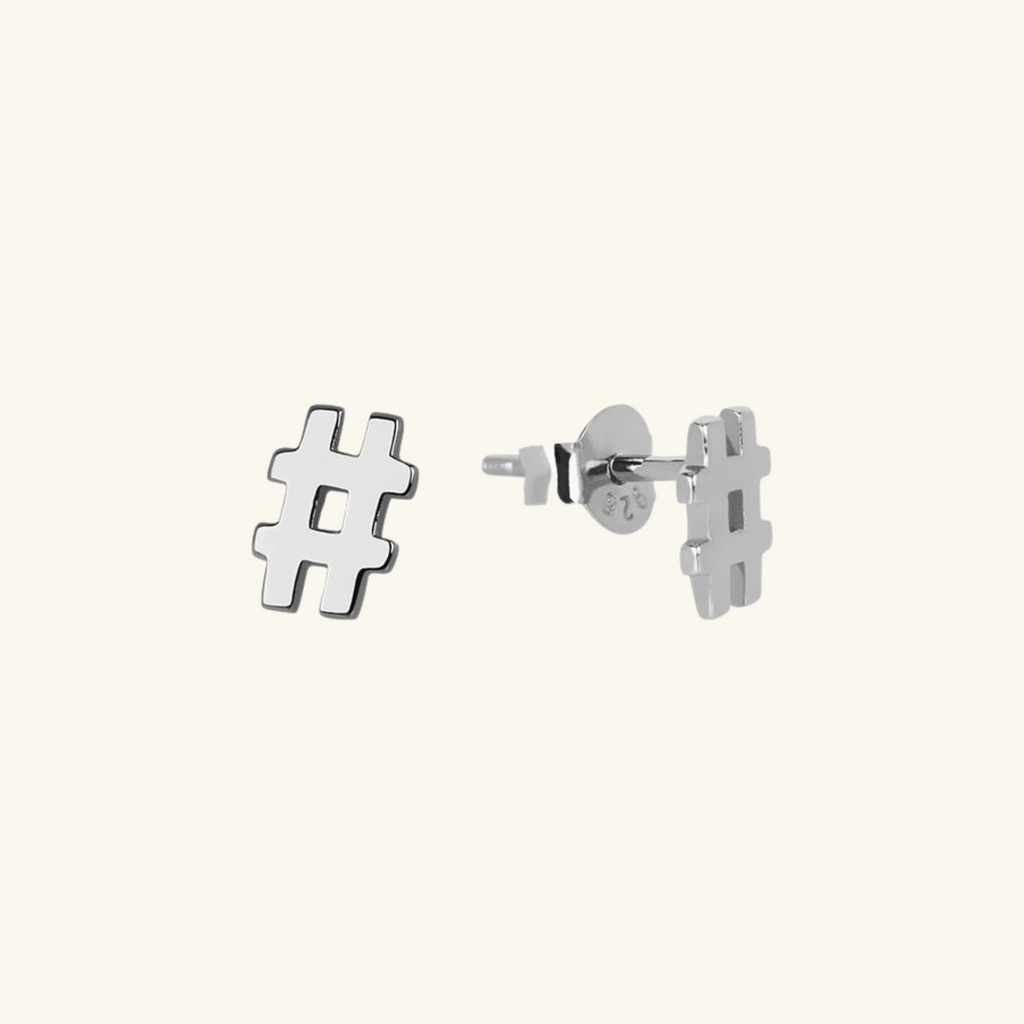 Hashtag Studs, Handcrafted in 925 sterling silver