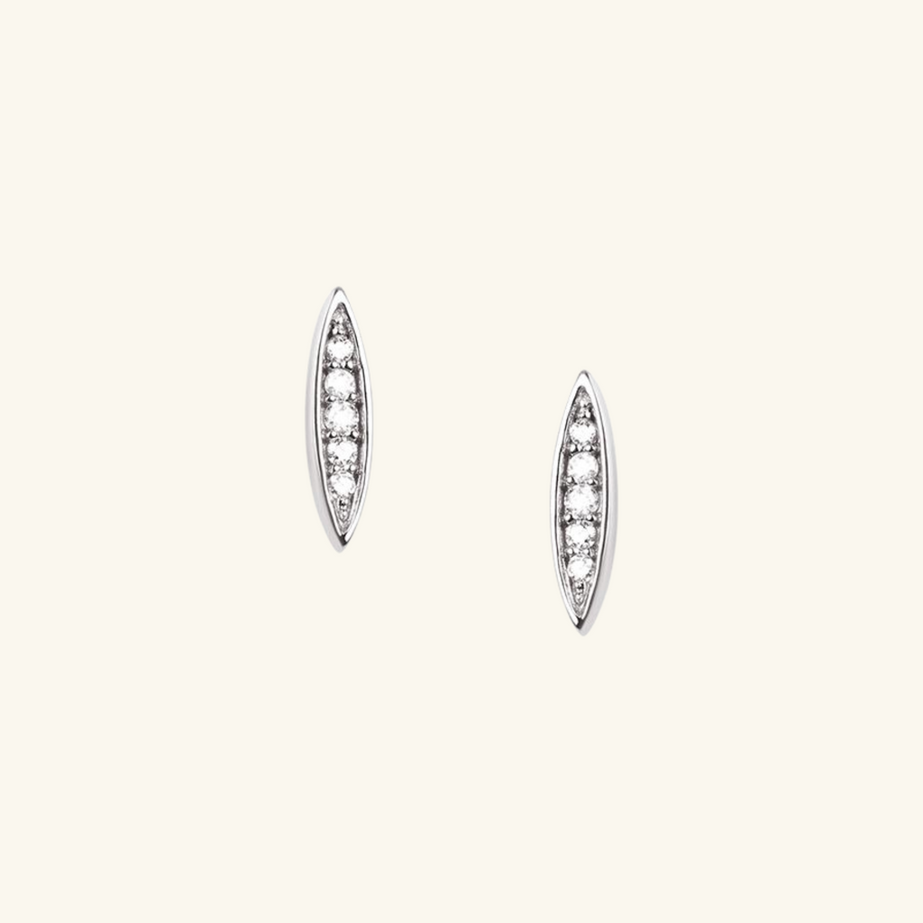 Pavé Pointed Oval Studs Sterling Silver, Handcrafted in 925 sterling silver