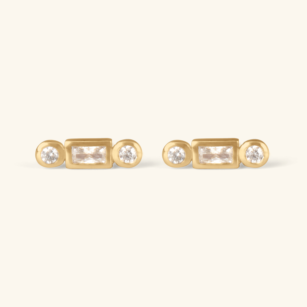 Trio Bezel Bar Studs,Handcrafted in 925 sterling siver