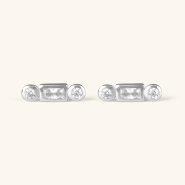 Trio Bezel Bar Studs Sterling Silver,Handcrafted in 925 Sterling Silver