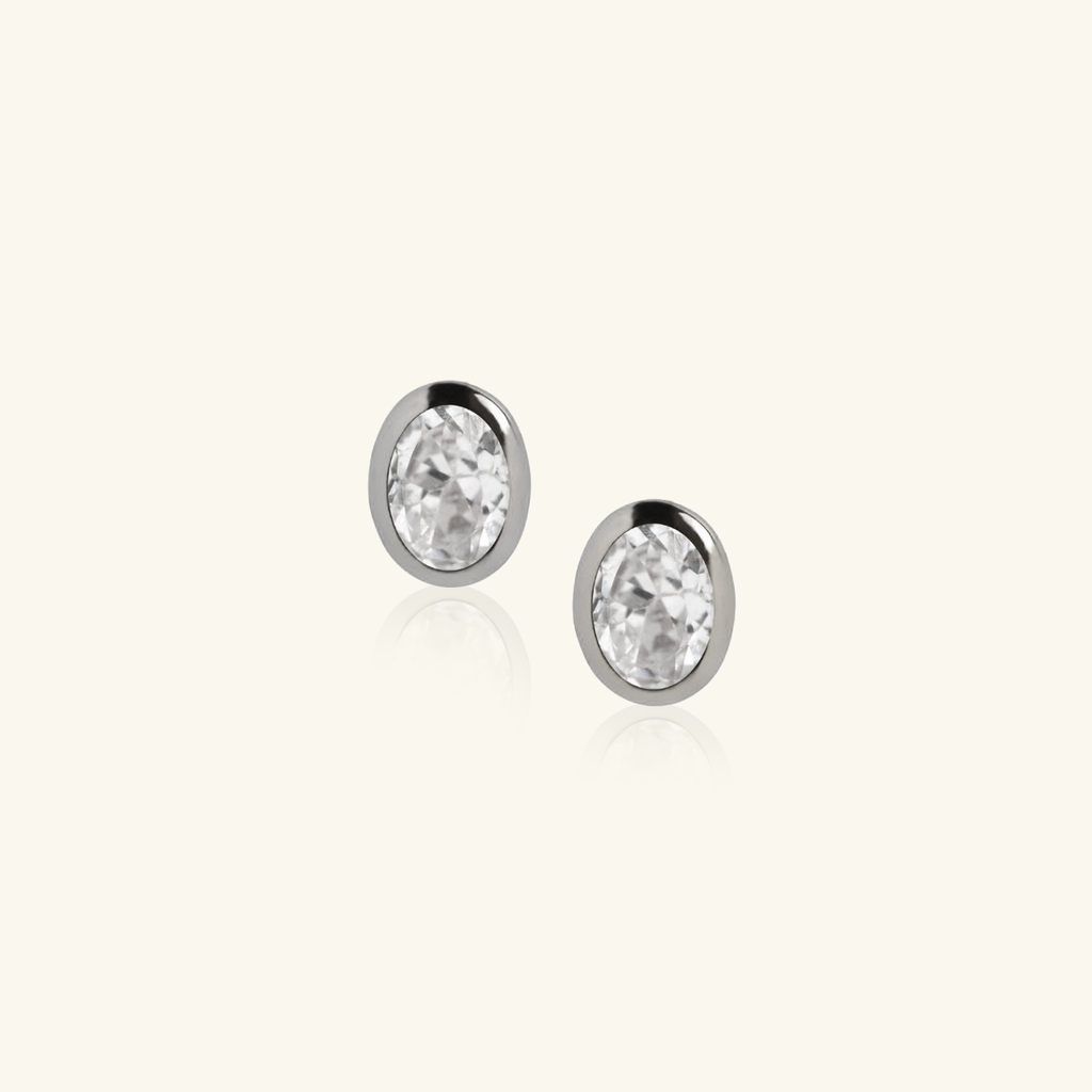 Oval Bezel Studs Sterling Silver, Handcrafted in 925 sterling silver