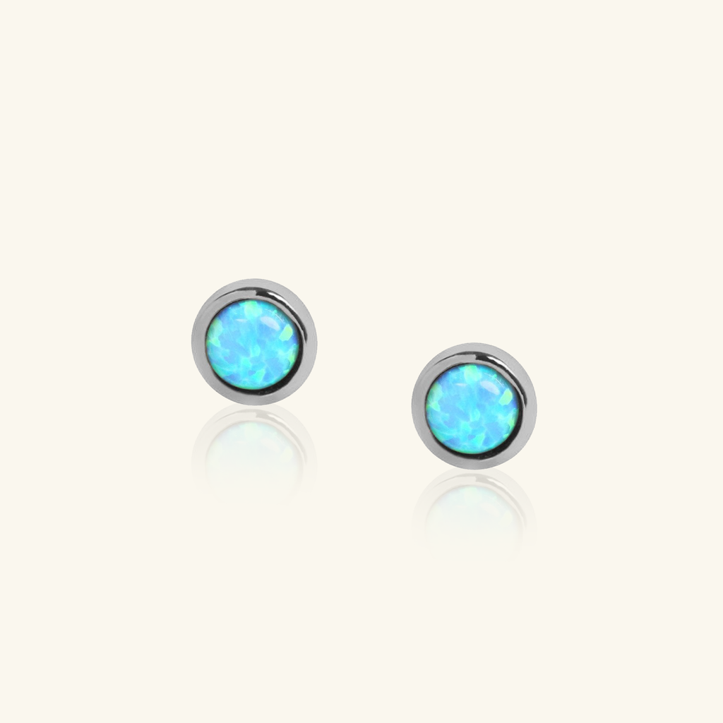 Tiffany Blue Opal Studs,Handcracfted in 925 Sterling Silver