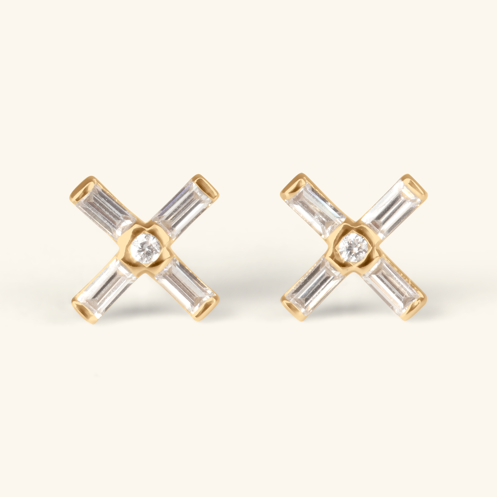 Baguette Cross Studs, Handcrafted in 925 sterling silver