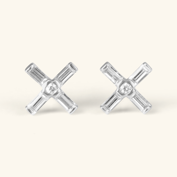 Baguette Cross Studs Sterling Silver, Handcrafted in 925 sterling silver