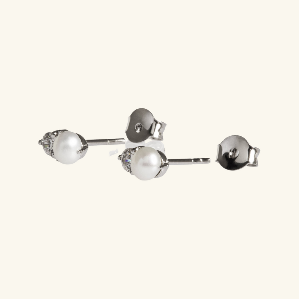 Mini Pearl Studs Sterling Silver, Handcrafted in 925 sterling silver