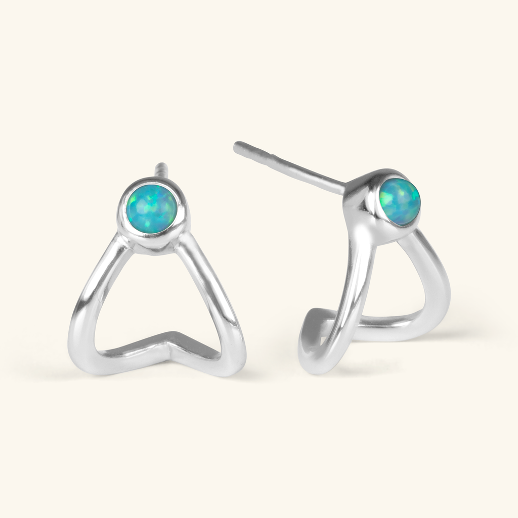 Wishbone Opal Studs Sterling Silver,Handcrafted in 925 Sterling Silver