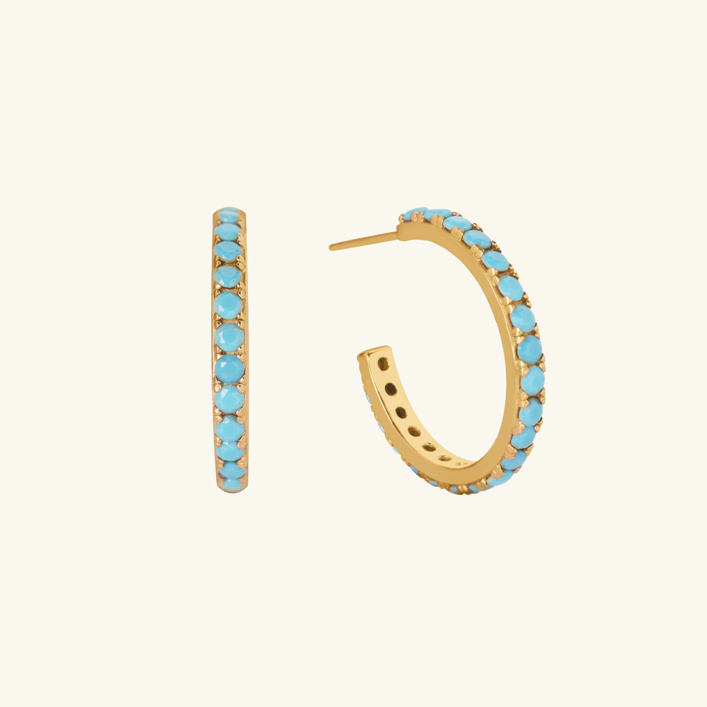 Pavé Turquoise Midi Hoops, Handcrafted in 925 sterling silver