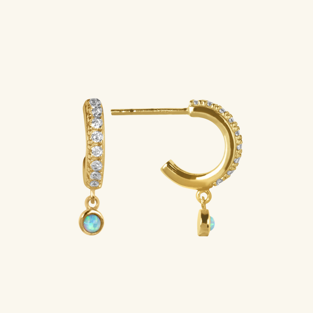 Pavé Opal Drop Hoops, Handcrafted in 925 sterling silver