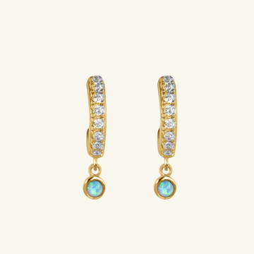 Pavé Opal Drop Hoops, Handcrafted in 925 sterling silver