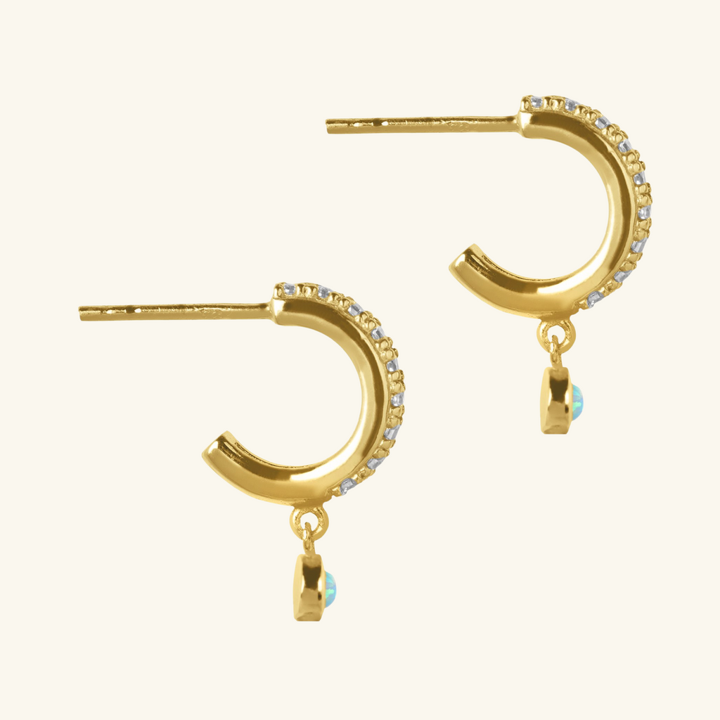 Pavé Opal Drop Hoops, Handcrafted in 925 sterling silver