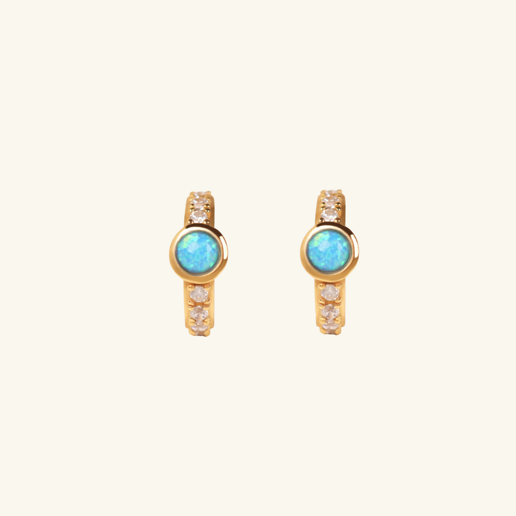 Pavé Opal Mini Hoops, Handcrafted in 925 sterling silver