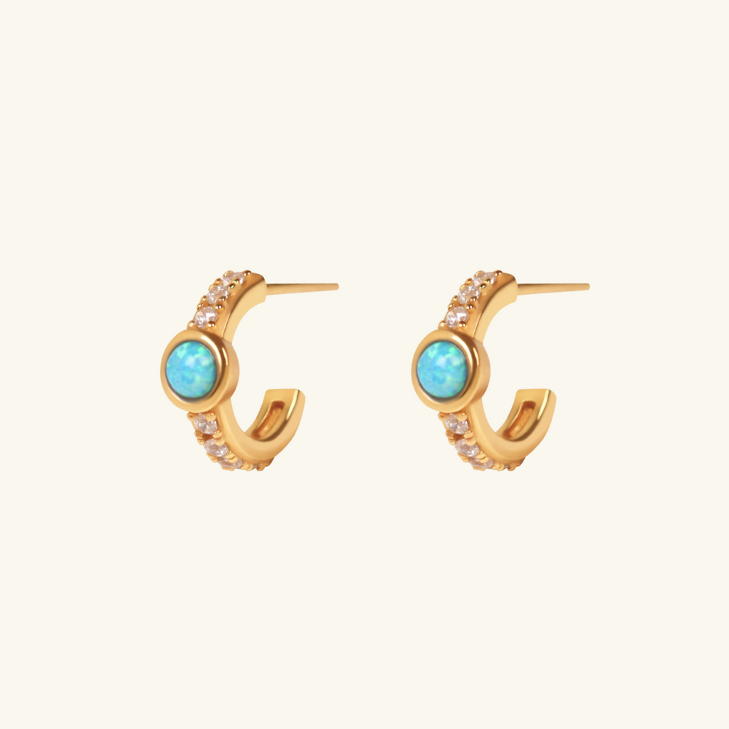Pavé Opal Mini Hoops, Handcrafted in 925 sterling silver
