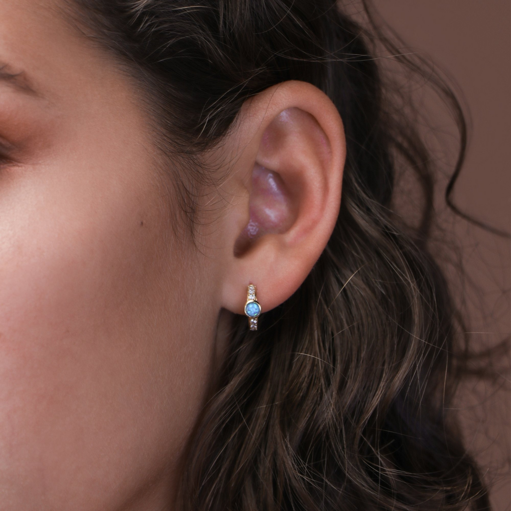 Pavé Opal Mini Hoops, Handcrafted in 925 sterling silver