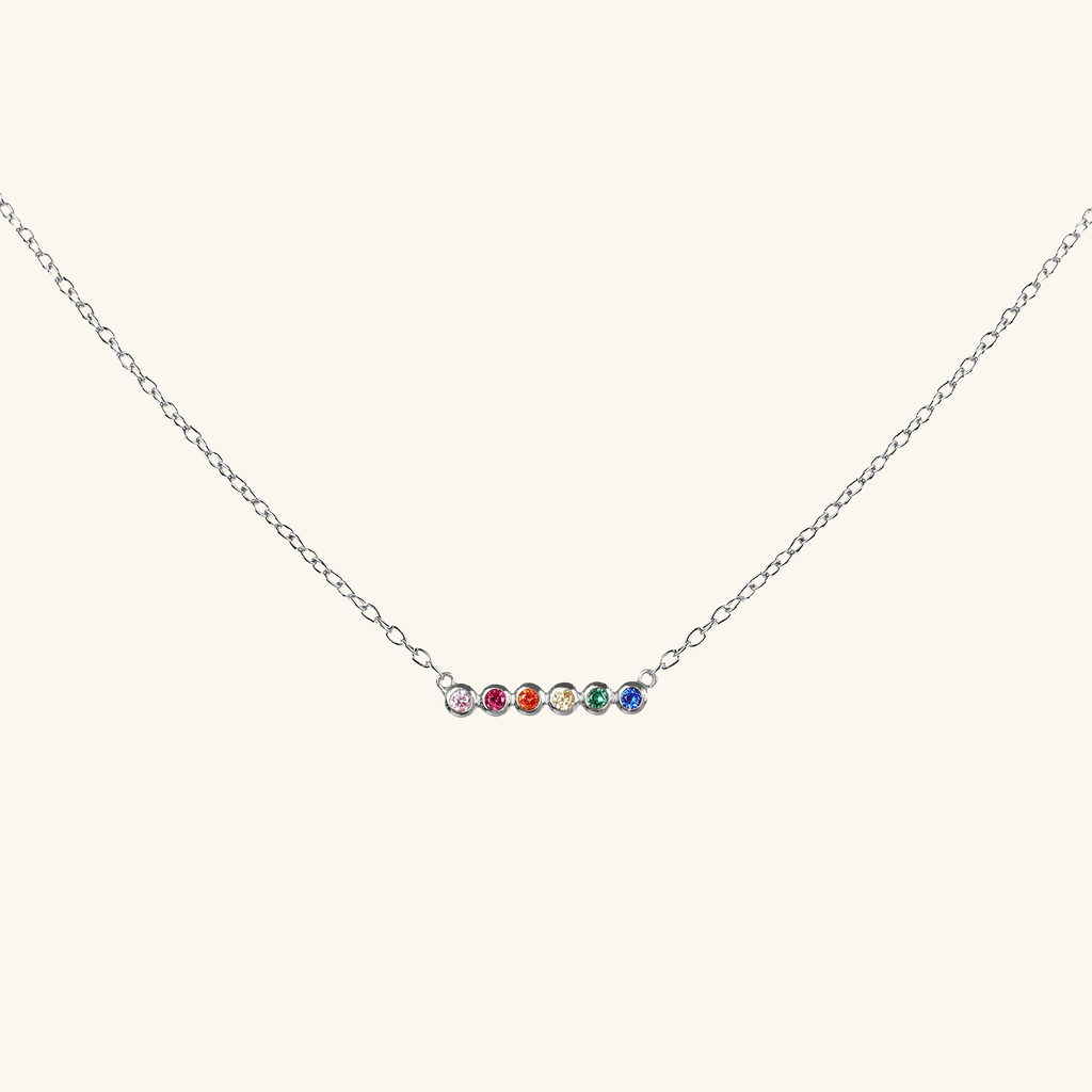 Rainbow Bezel Necklace Sterling Silver, Handcrafted in 925 sterling silver