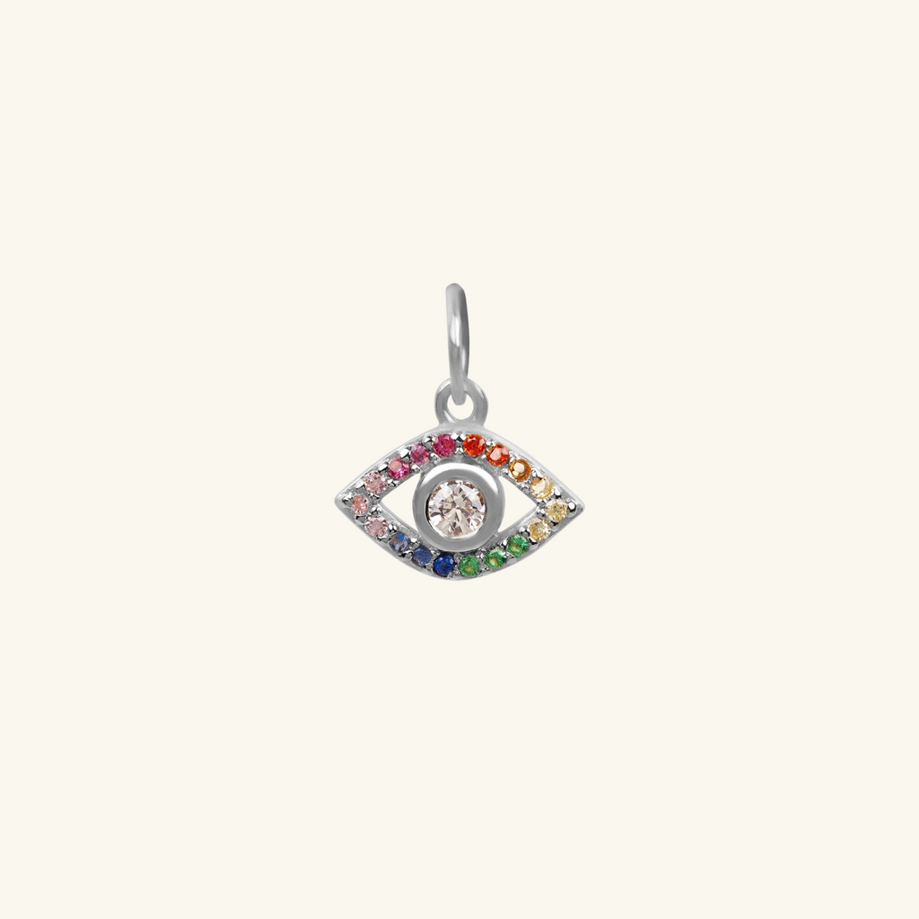 Pavé Rainbow Eye Charm Sterling Silver, Handcrafted in 925 sterling silver