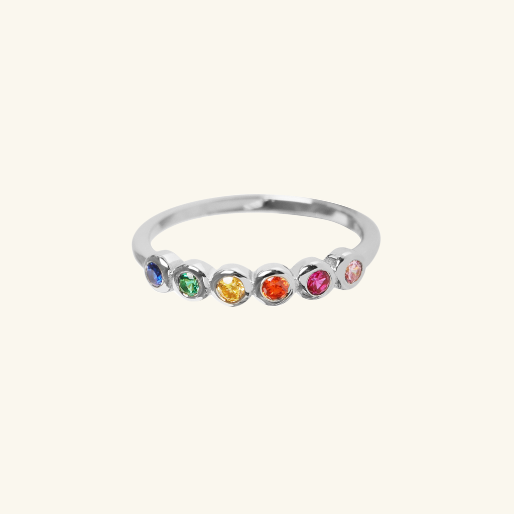 Rainbow Bezel Ring Sterling Silver, Handcrafted in 925 sterling silver