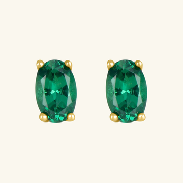 Emerald Oval Studs, Set in 18k Solid Gold