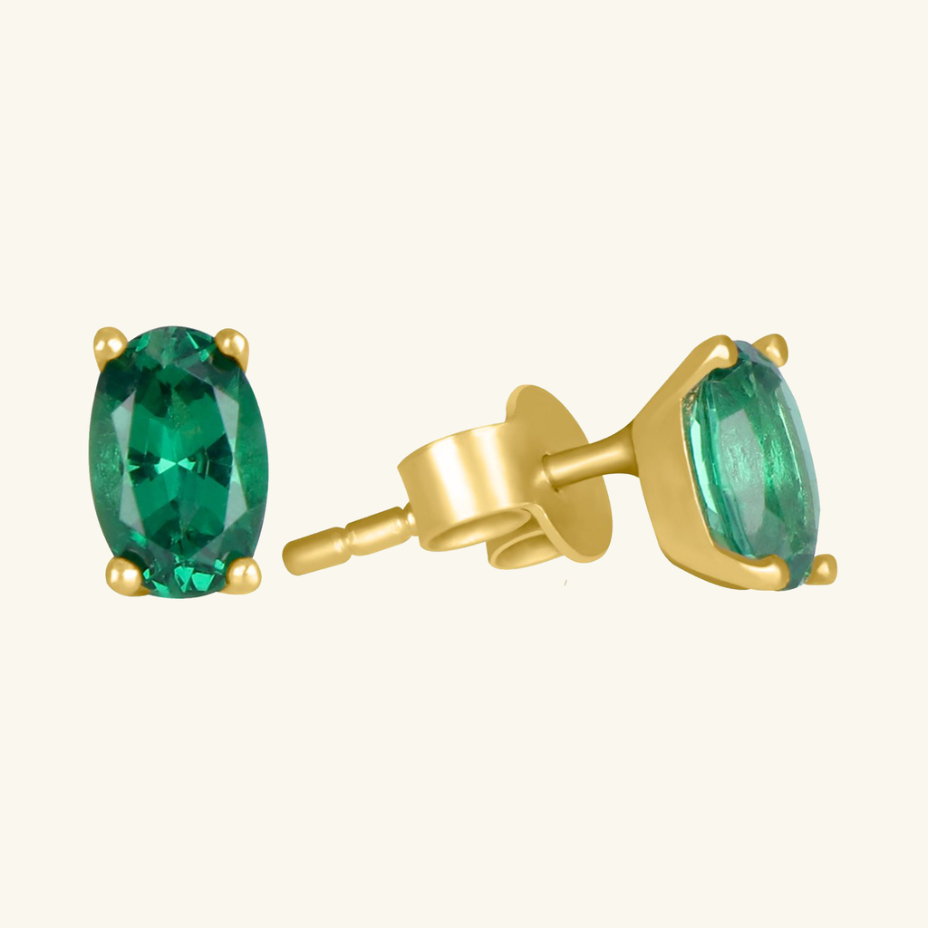 Emerald Oval Studs, Set in 18k Solid Gold