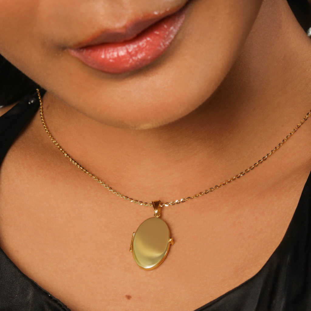 Engravable Oval Locket Necklace, Made in 18k solid gold