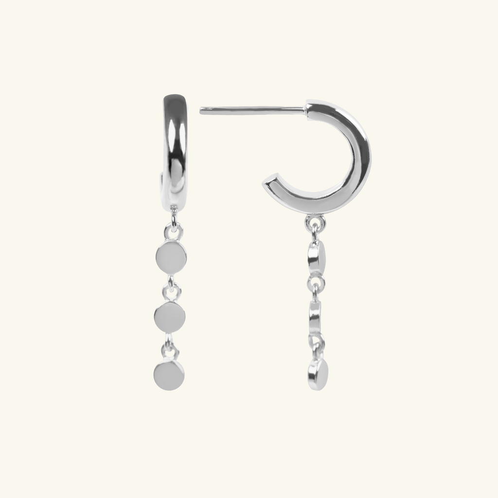 Flat Disc Drop Earrings Sterling Silver, Handcrafted in 925 sterling silver