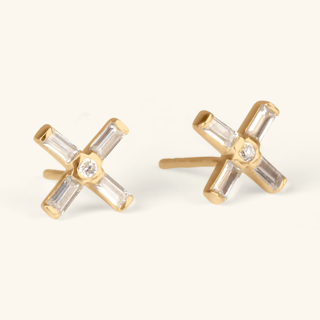 Baguette Cross Studs, Handcrafted in 925 sterling silver