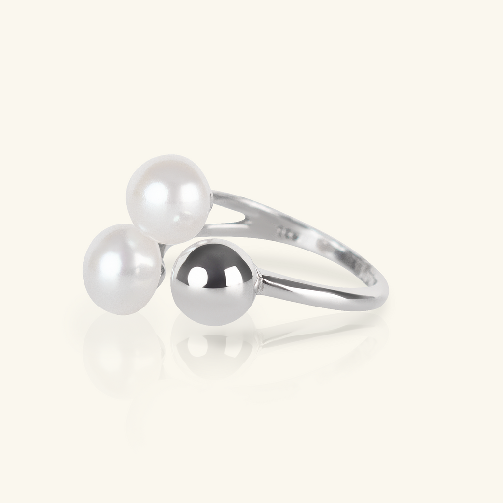Duo Pearl Open Ring, Handcrafted in 925 sterling silver
