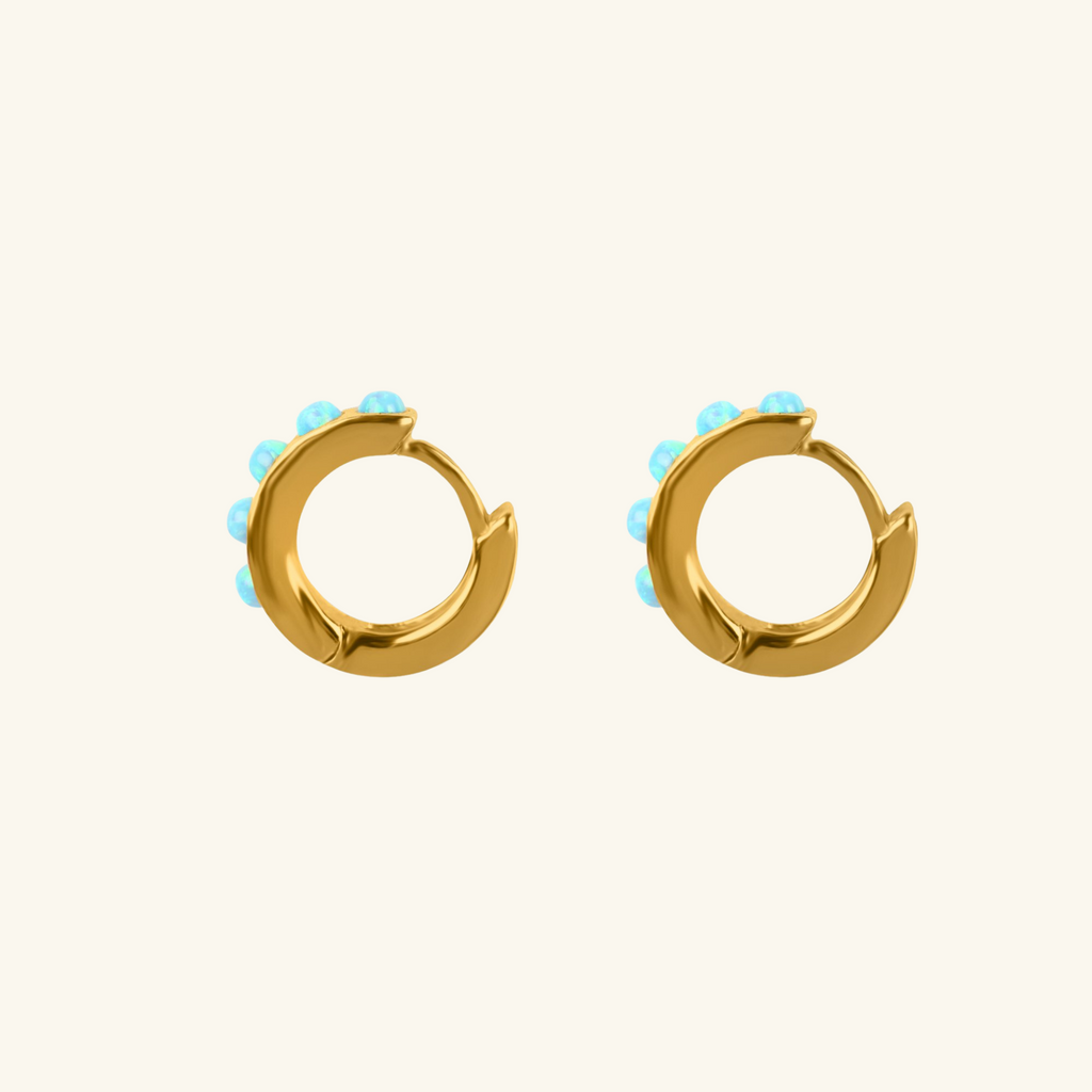 Blue Opal Hoops, Handcrafted in 925 sterling silver