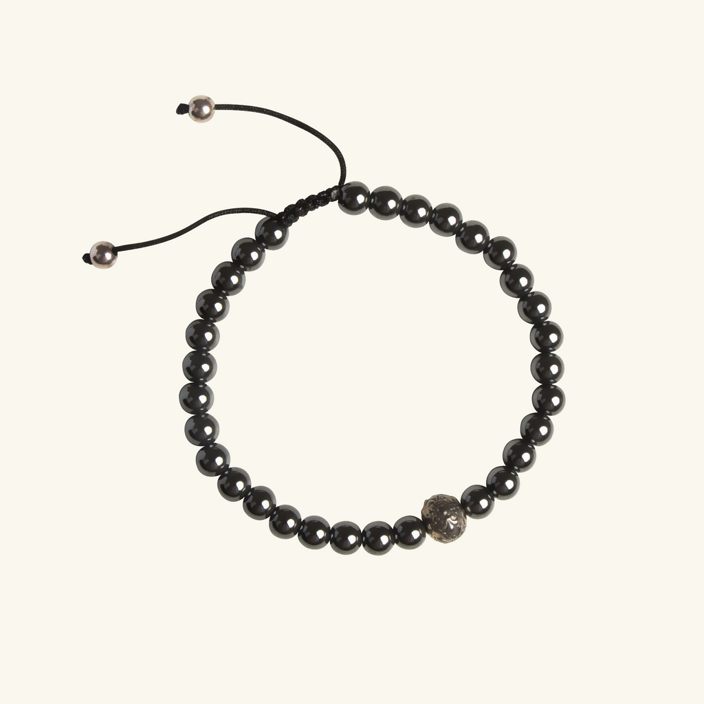 Hematite Bead Bracelet, Handcrafted in 925 sterling silver