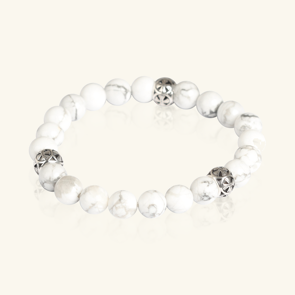 Howlite Bead Men's Bracelet, Handcrafted in 925 sterling silver