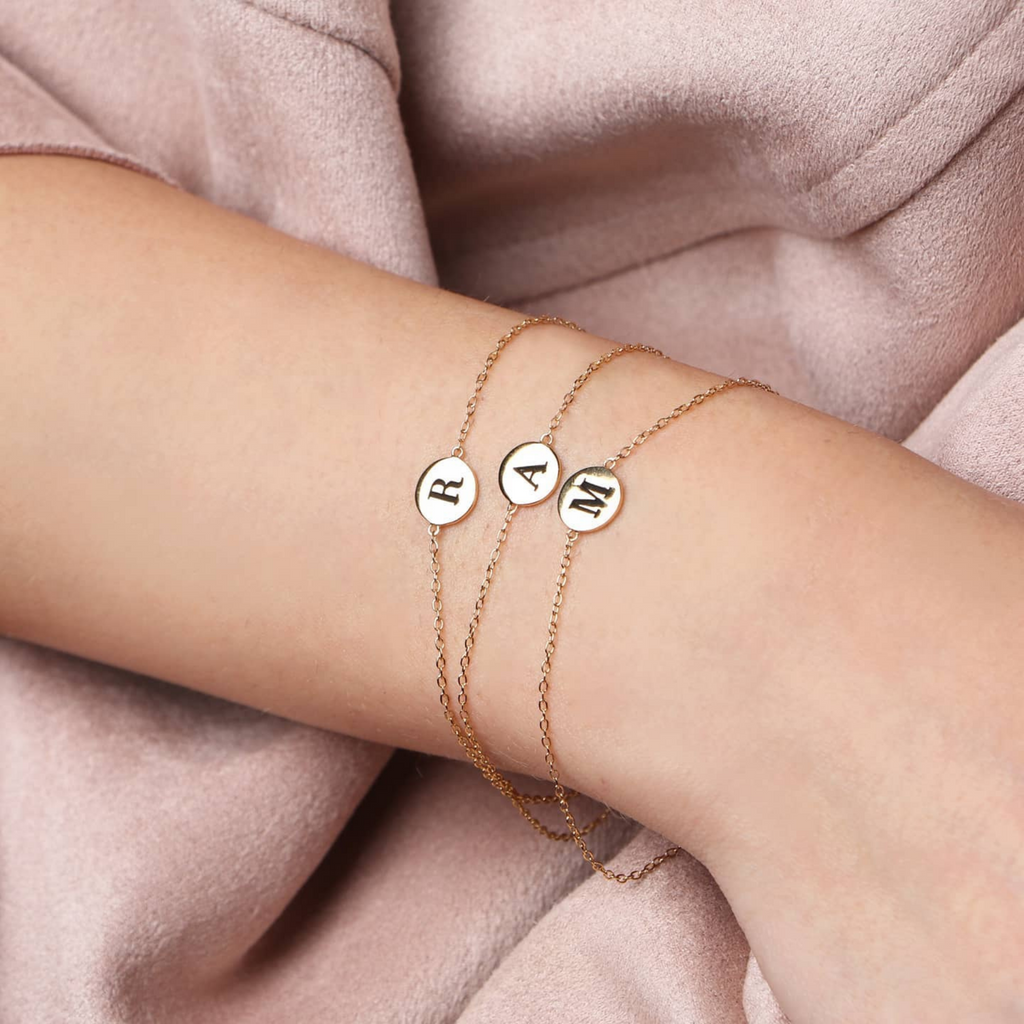 Initial Disc Bracelet, Handcrafted in 925 sterling silver