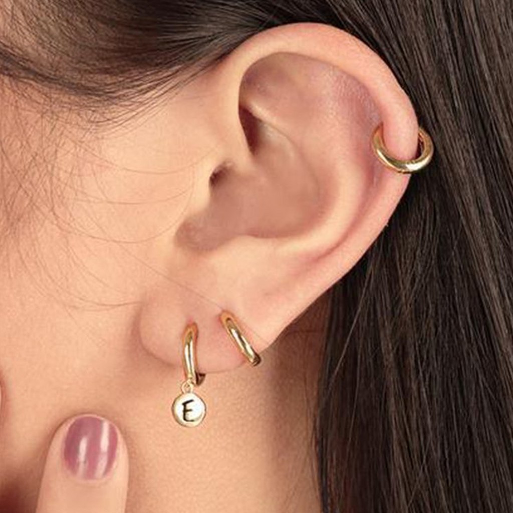 Initial Disc Hoops, Handcrafted in 925 sterling silver