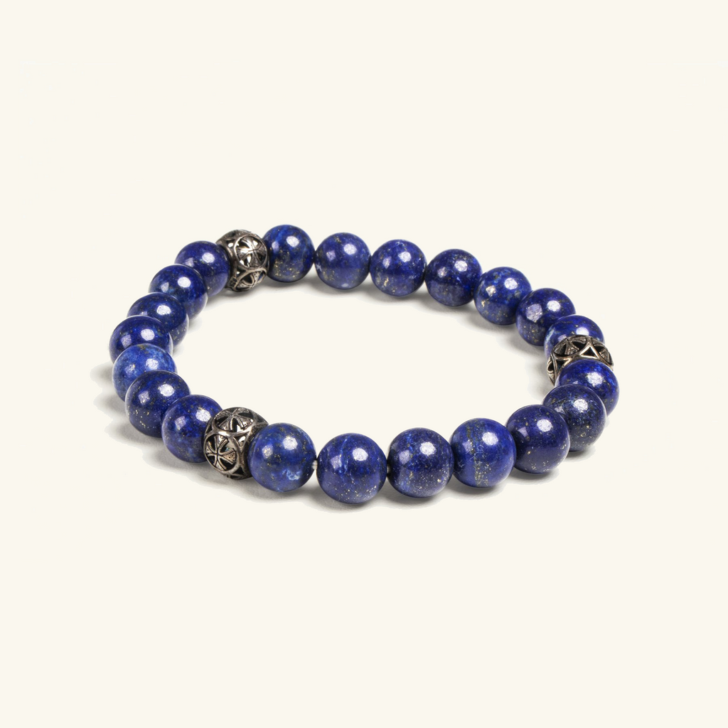 Lapis Lazuli Bead Bracelet, Handcrafted in 925 sterling silver