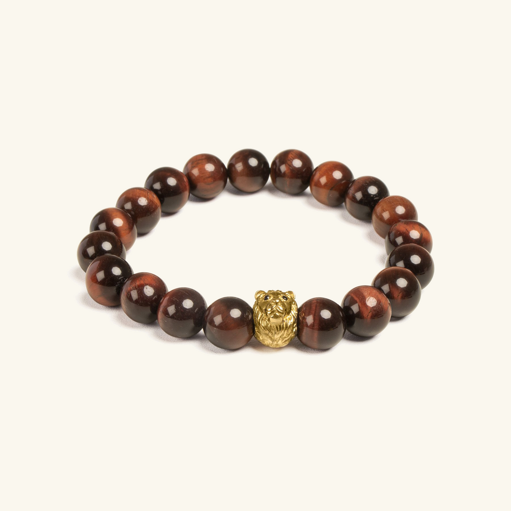 Lion Tiger Eye Bead Bracelet, Handcrafted in 925 sterling silver