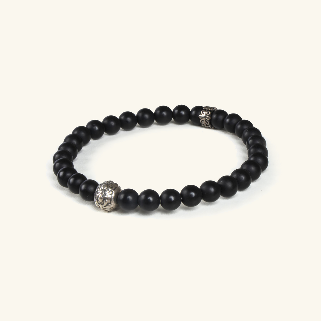 Matte Agate Bead Bracelet, Handcrafted in 925 sterling silver