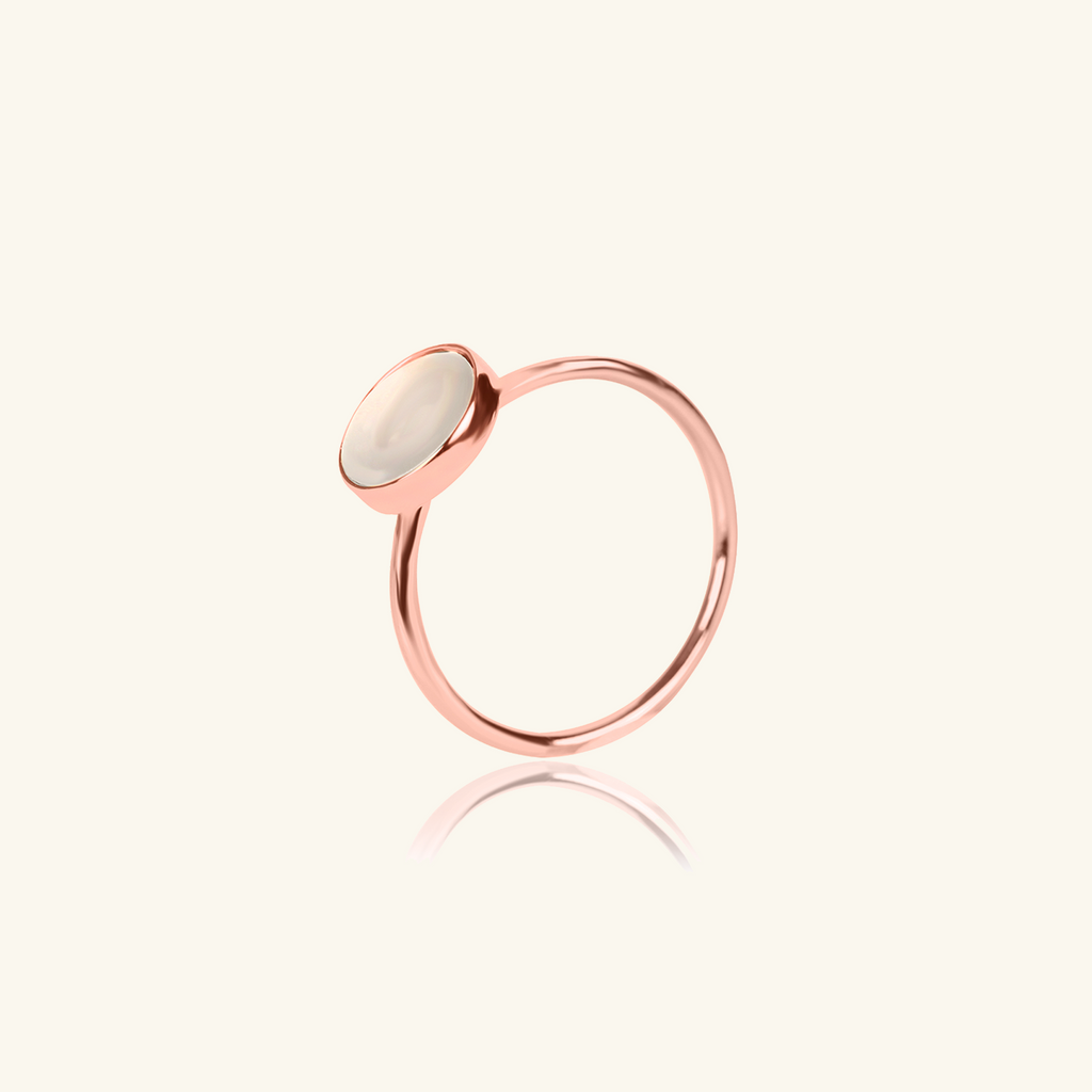 Mother of Pearl Disc Ring Rose Gold Vermeil, Handcrafted in 925 sterling silver