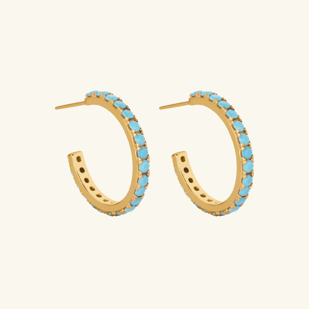 Pavé Turquoise Midi Hoops, Handcrafted in 925 sterling silver