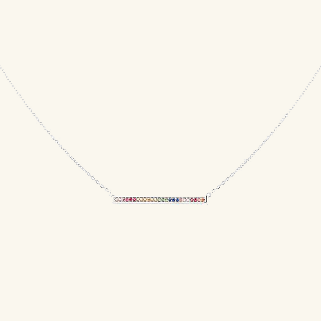 Rainbow Bar Necklace Sterling Silver, Handcrafted in 925 sterling silver