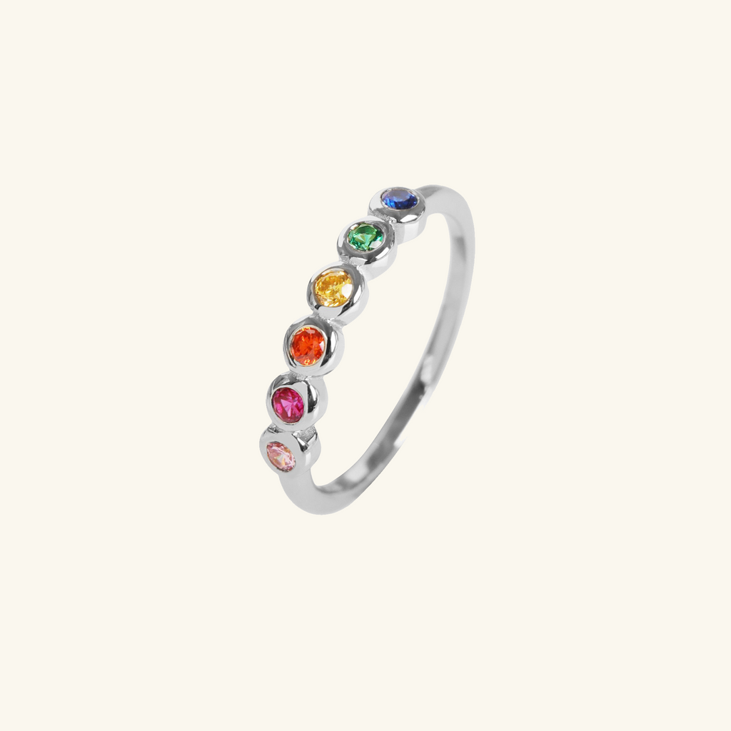 Rainbow Bezel Ring Sterling Silver, Handcrafted in 925 sterling silver