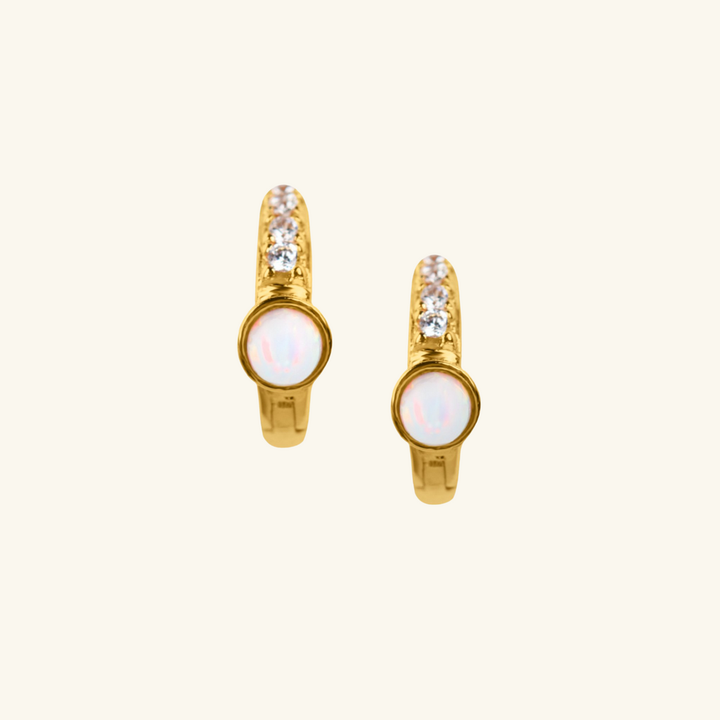 Opal Bull Horn Hoops, Handcrafted in 925 sterling silver