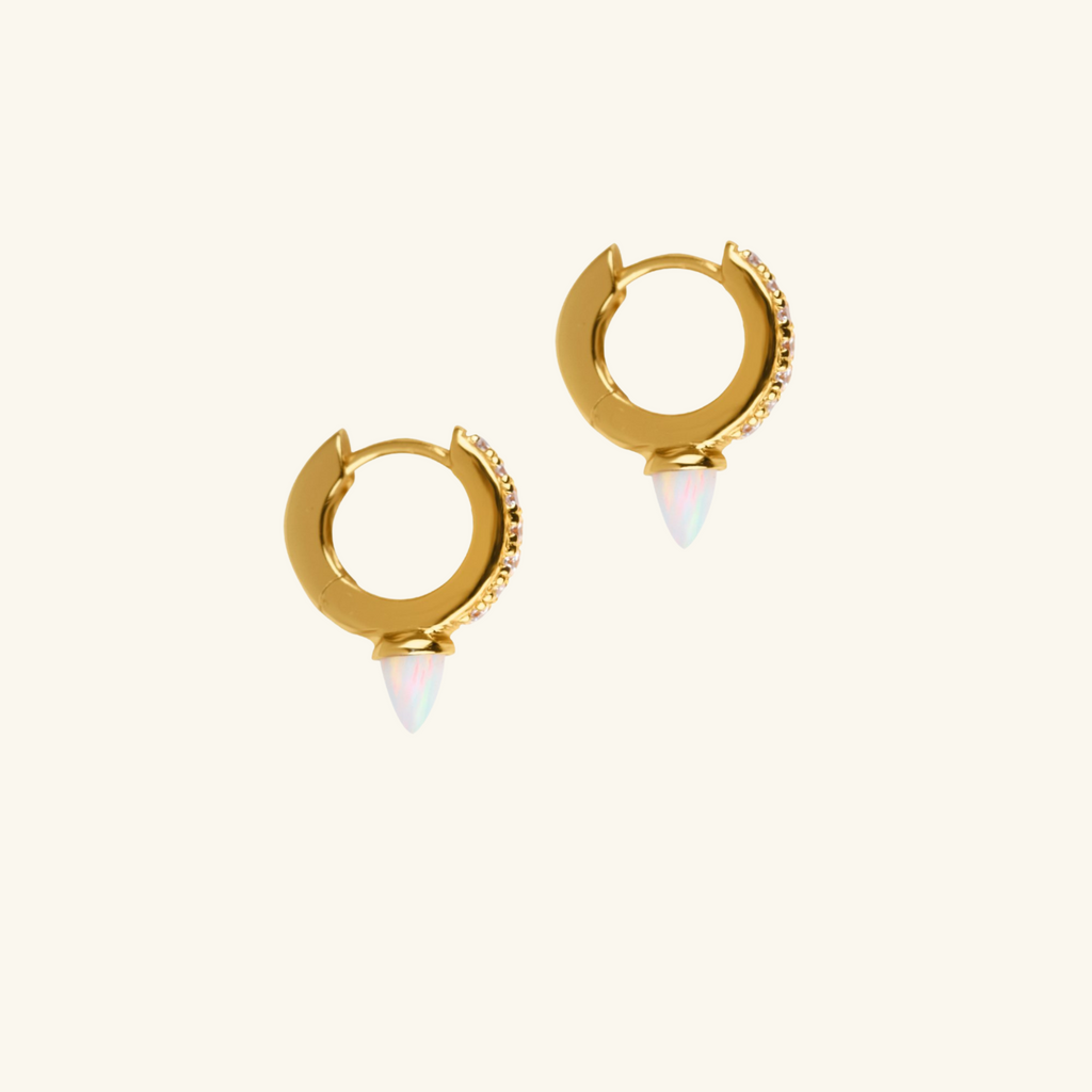 Opal Bull Horn Hoops, Handcrafted in 925 sterling silver